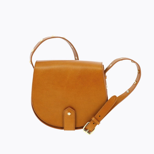 Leather Studded Saddle Bag I Camel