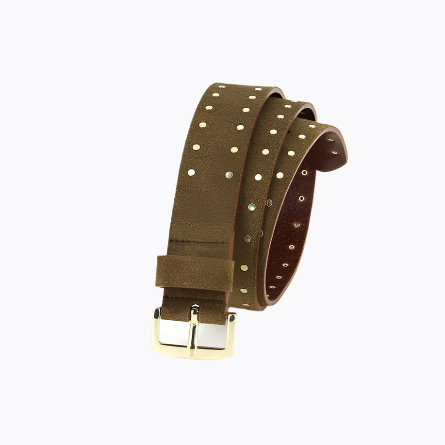 Studded Suede Belt I Tobacco