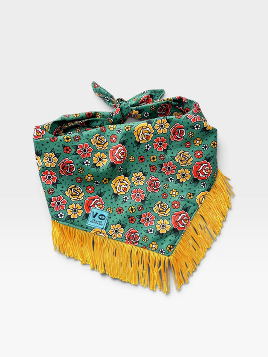 Fringed Dog Bandana | Tattoo Florals (Multiple sizes)