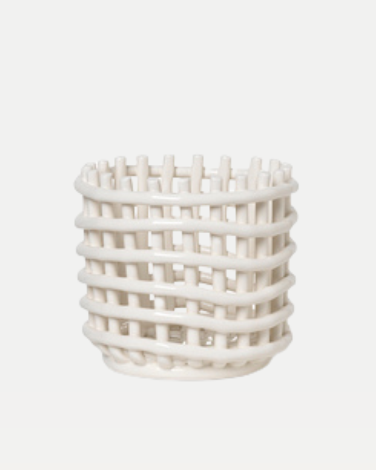 white woven planter ferm LIVING - Ceramic Basket S