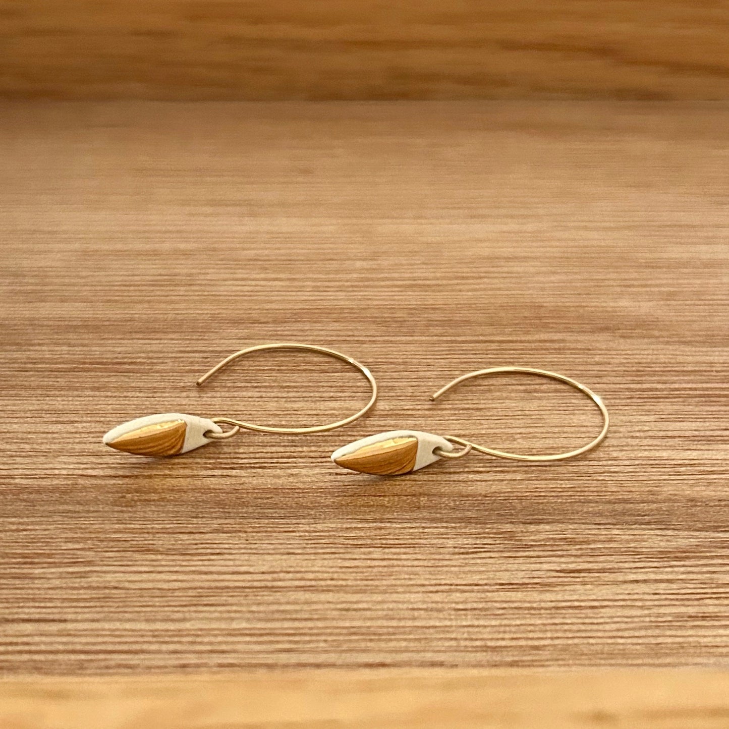 Tiny Hoop Leaf Earrings