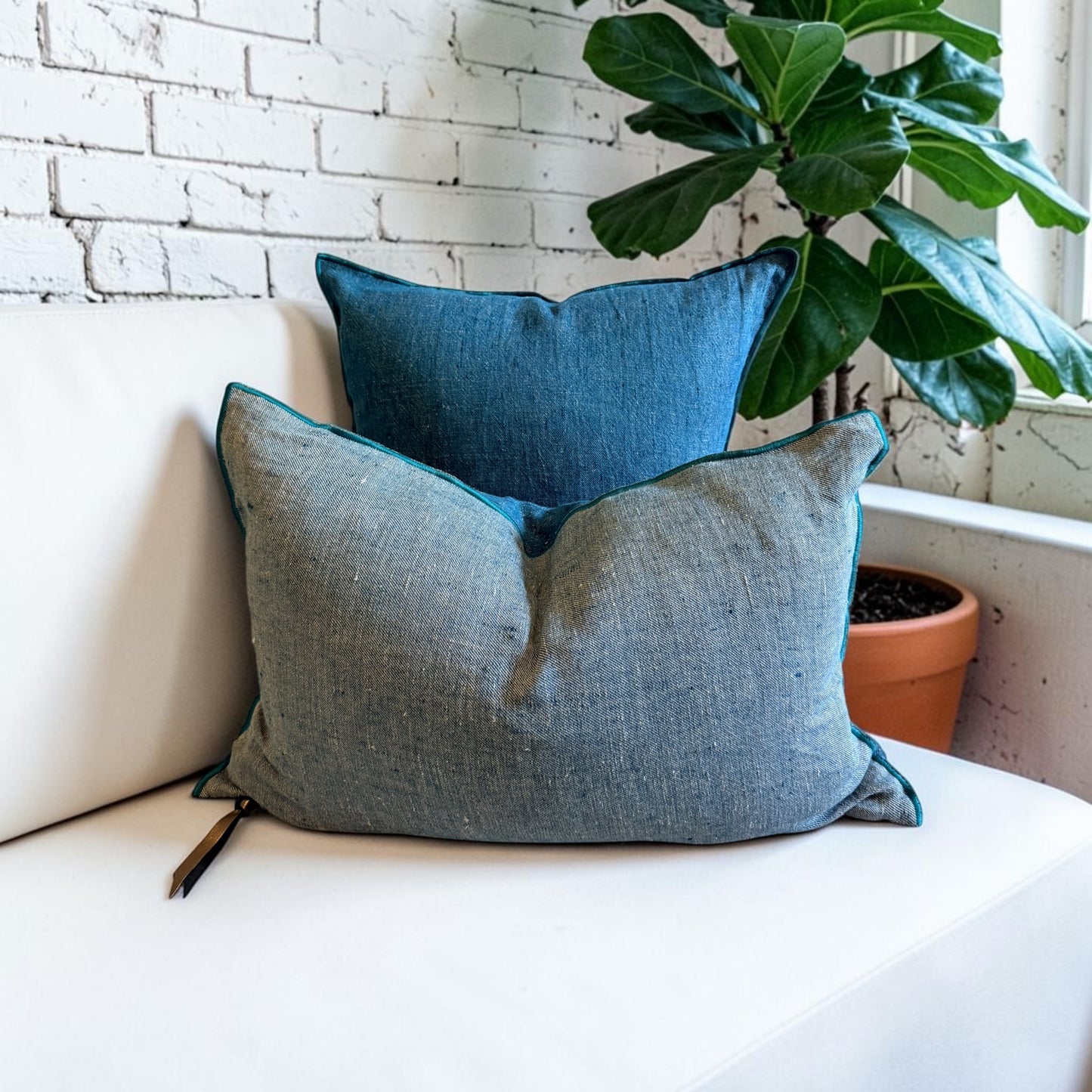 Crumpled Washed Linen Vice Versa Square Pillow Cover | (Multiple Sizes)
