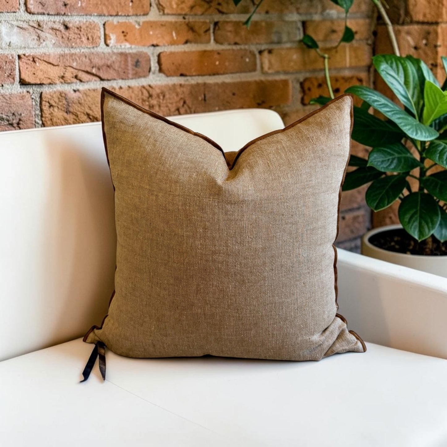Crumpled Washed Linen Vice Versa Pillow Cover | Havana/Givre