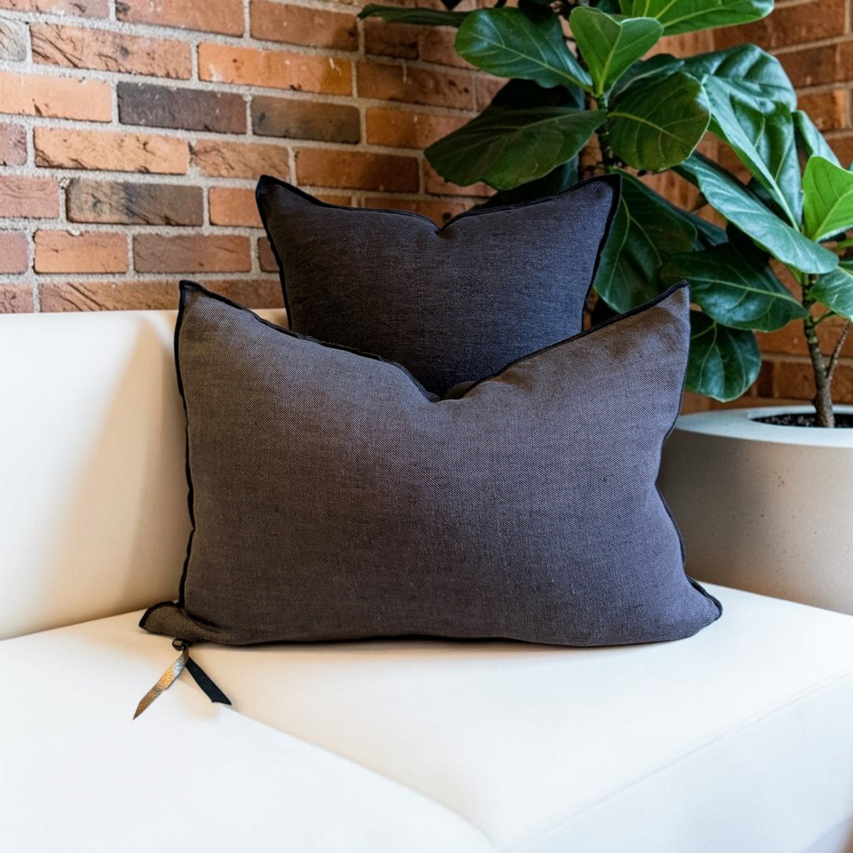 Crumpled Washed Linen Vice Versa Pillow Cover | Charbon/Anthracite (Multiple Sizes)