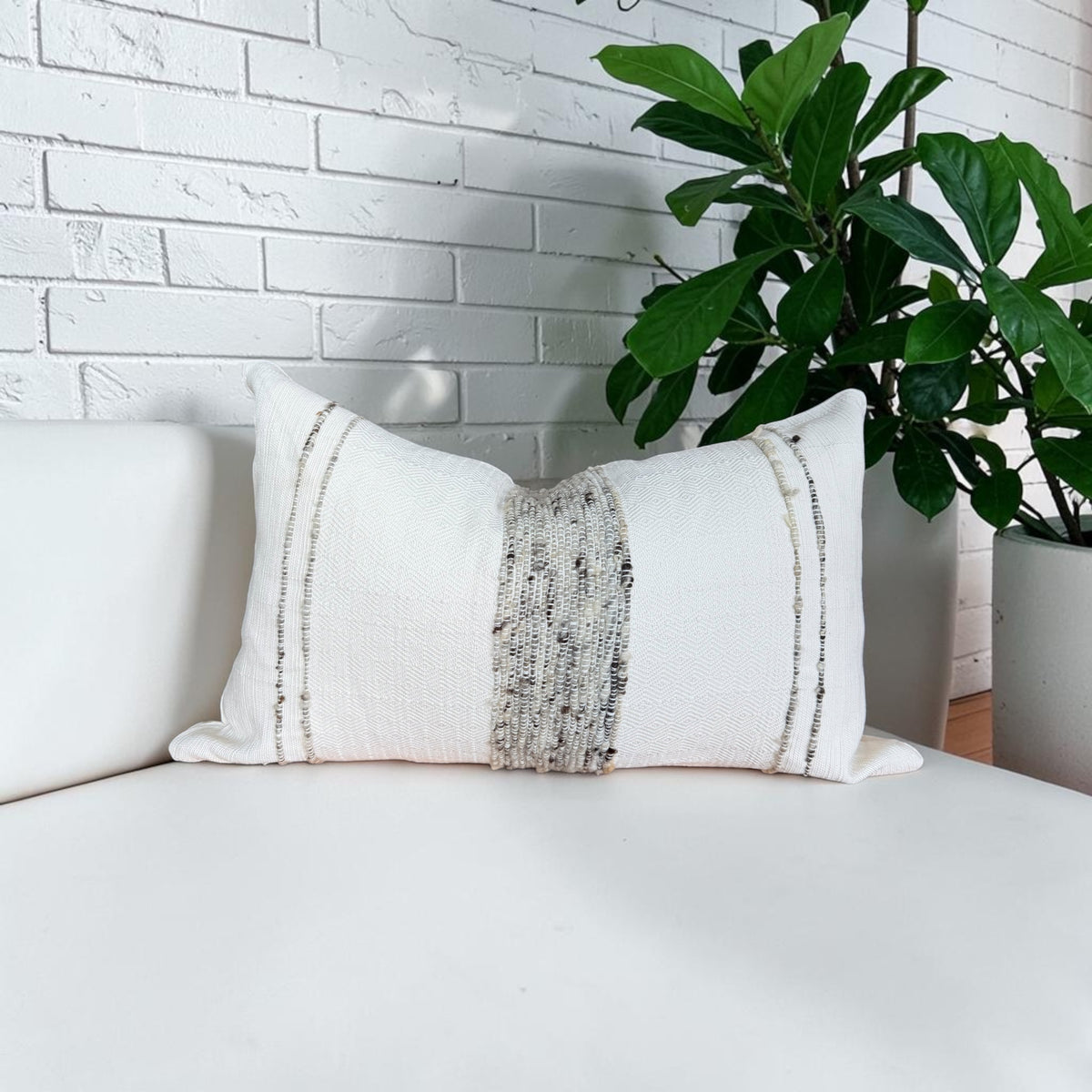 Wool Stripe Throw Lumbar Pillow Cover | Grey