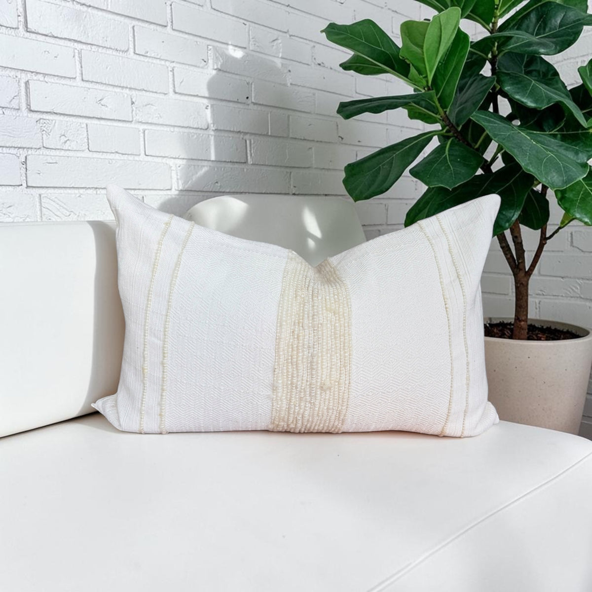 Wool Stripe Lumbar Pillow | Ivory