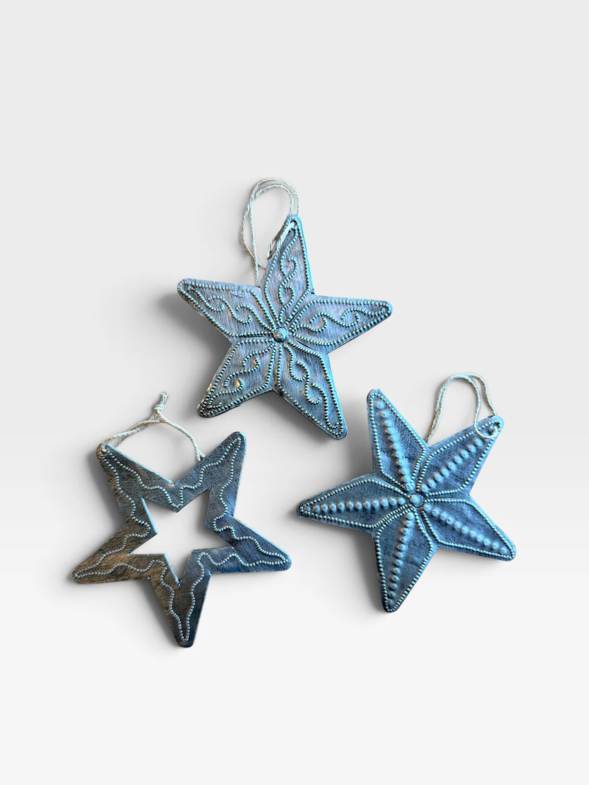Recycled Metal Christmas Star Ornament Set