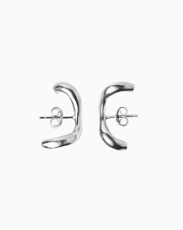 Pair of silver earrings on a white background