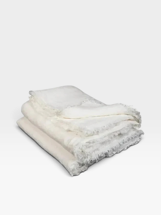 Washed Linen Fringed Throw | Blanc