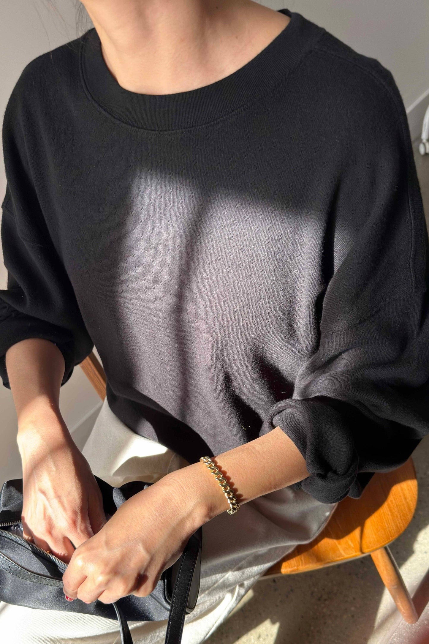 Pointelle Core Sweatshirt | BLACK