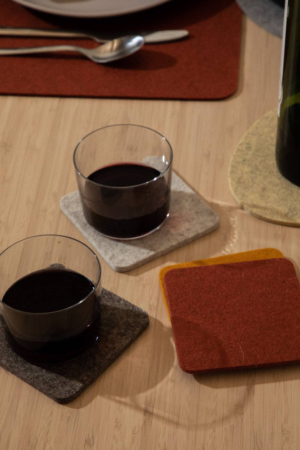 Bierfilzl Merino Wool Felt Square Coaster Set (Multiple Colors)