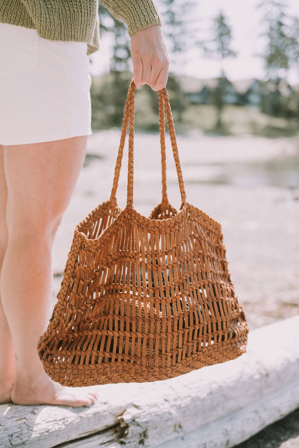 Luni Leather Woven Bag | Tan