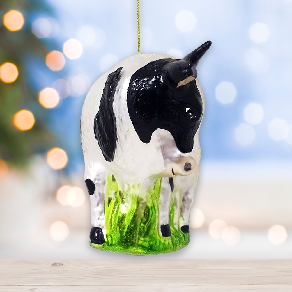 Blown-Glass Cow and Calf Christmas Ornament