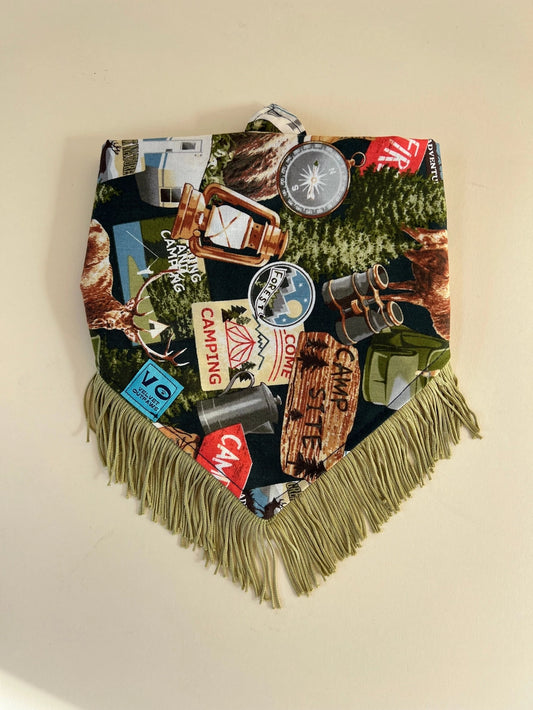 Fringed Dog Bandana | Gone Camping (Multiple Sizes)