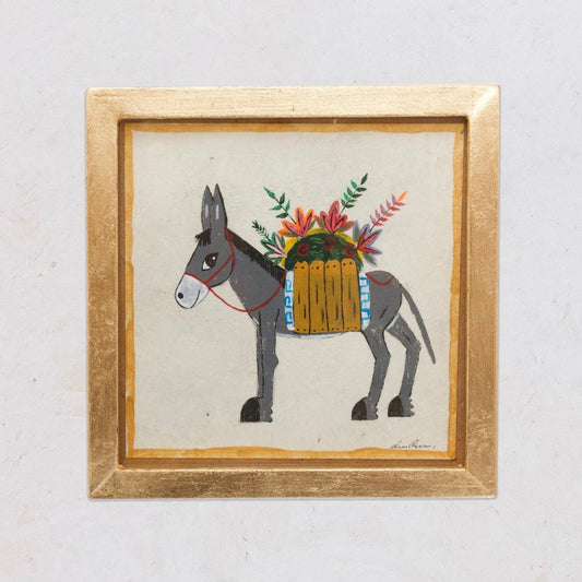 Donkey with Flowers Framed Painting