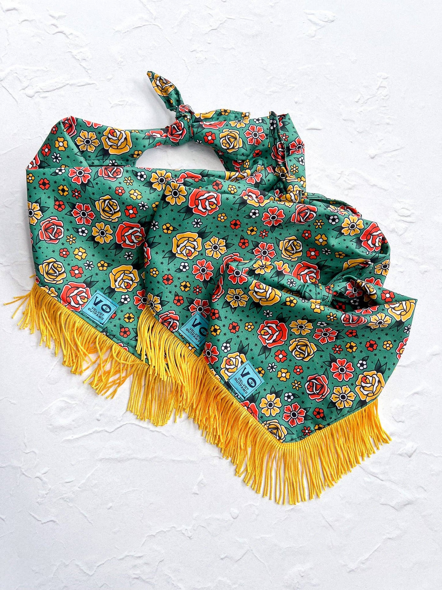 Fringed Dog Bandana | Tattoo Florals (Multiple sizes)