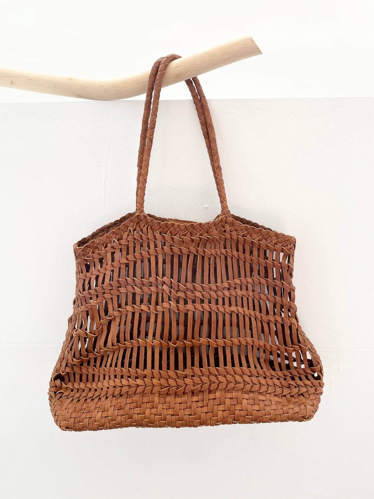 Luni Leather Woven Bag | Tan