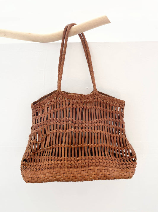 Luni Leather Woven Bag | Tan