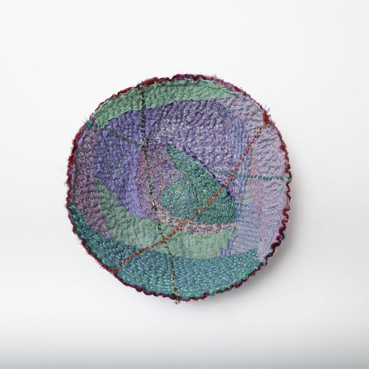 Vintage Kantha Patchwork Shallow Bowl | Rose