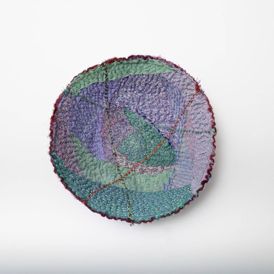 Vintage Kantha Patchwork Shallow Bowl | Rose
