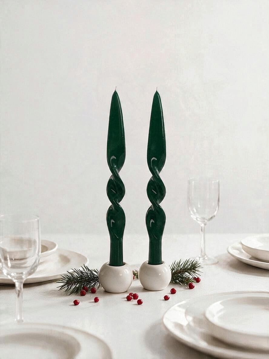 Meloria Denise Twist Taper Candles (Set of Two) | English Green