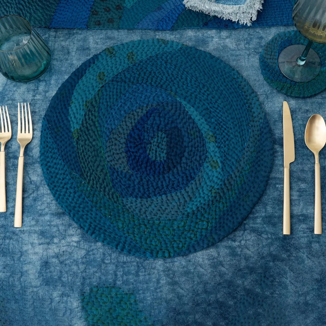 Vintage Patchwork Kantha Placemat Set (2) | Night Sky Rose