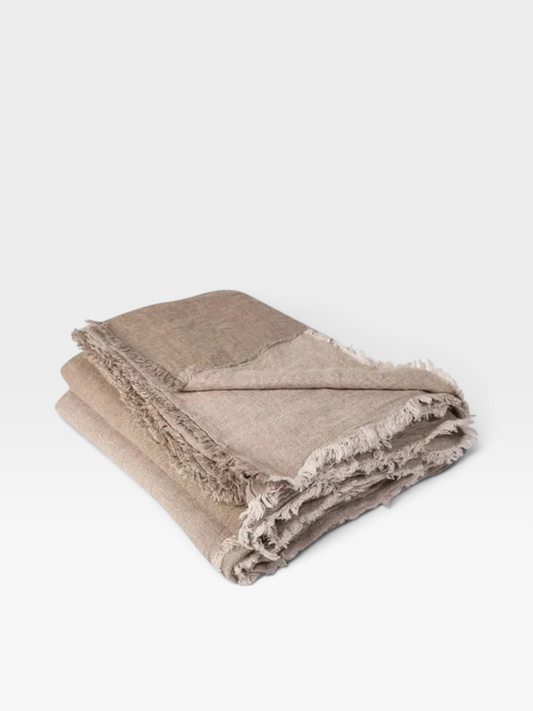 Washed Linen Fringed Throw | Taupe & Ciment